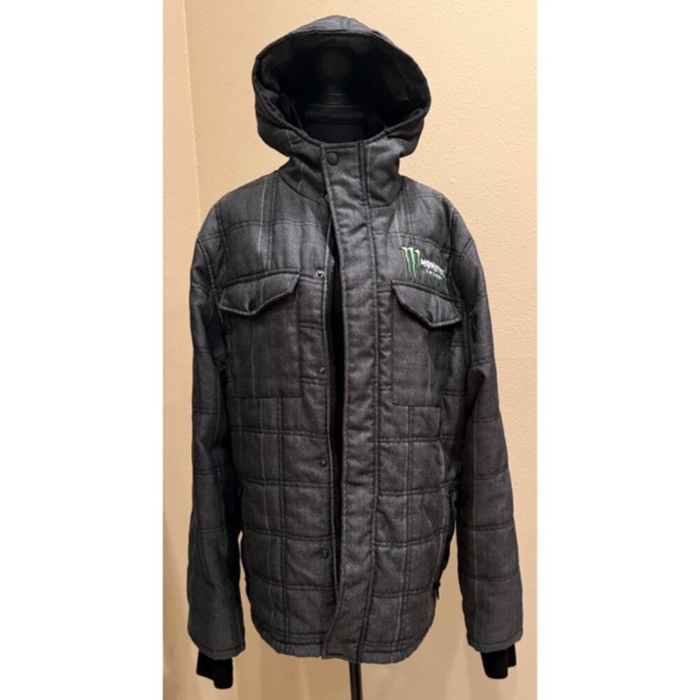 🏁 Monster Energy Racing Quilted Hooded Jacket Grey Plaid